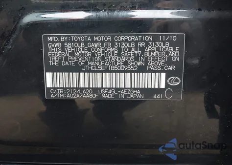 2011 Lexus Ls 460 from USA, damaged, VIN JTHCL5EF1B5009552